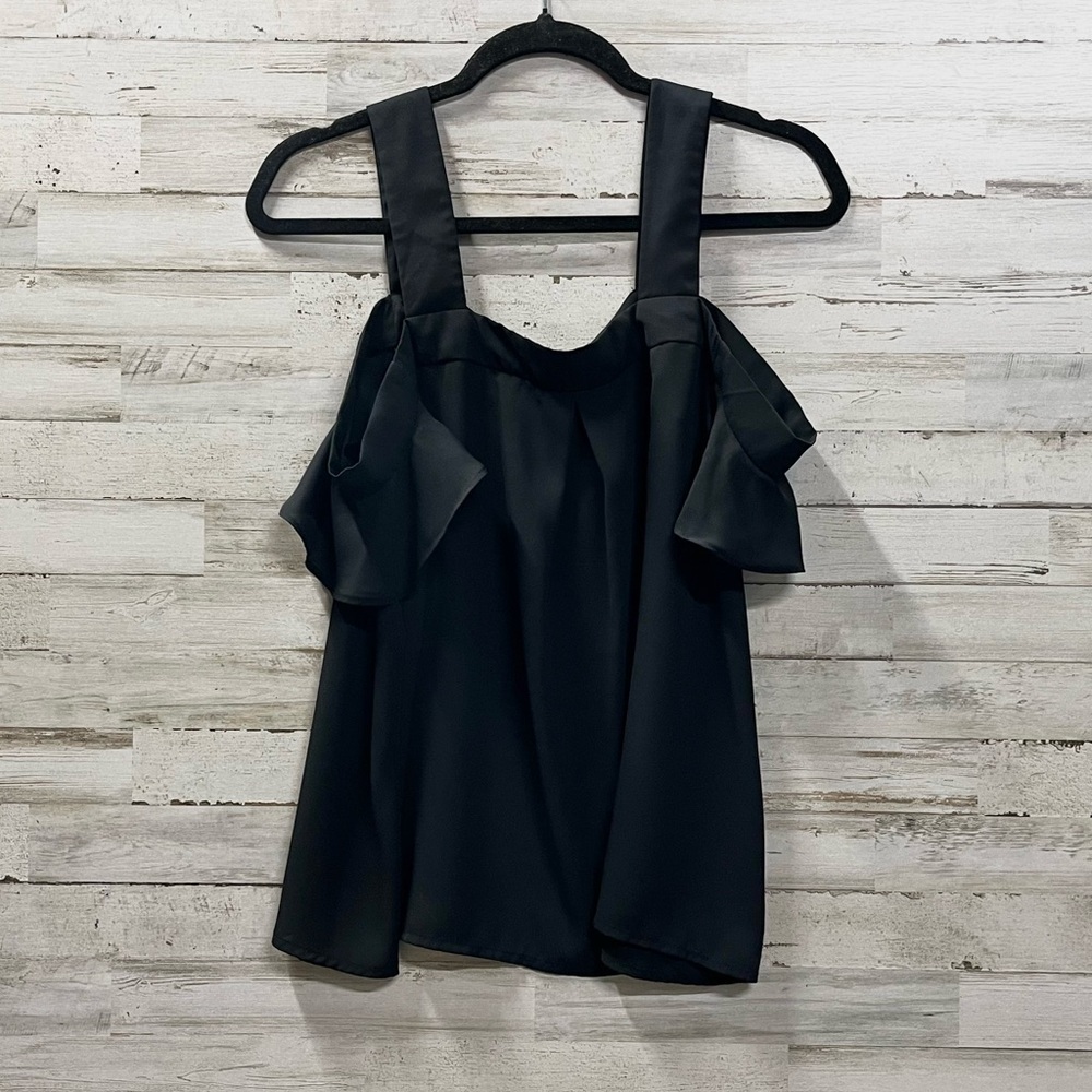 Caramel Black Cold Shoulder Sheer Blouse - Picture 6 of 8